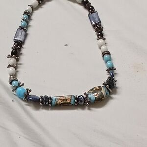 Elegant Beaded Necklace with Blue and White Accents